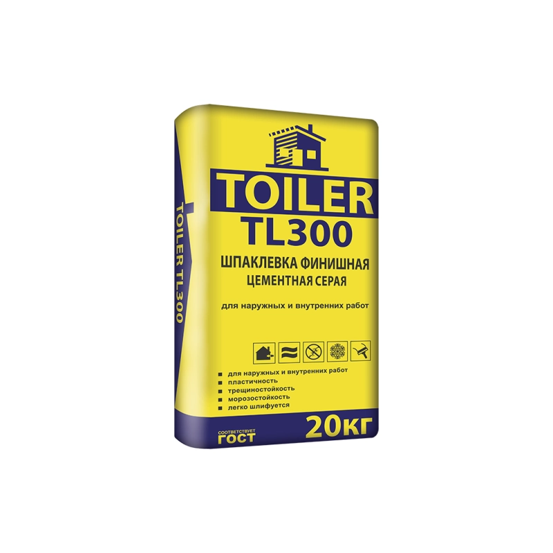 TOILER TL300, Шпаклевка финишная цементная серая, 20кг