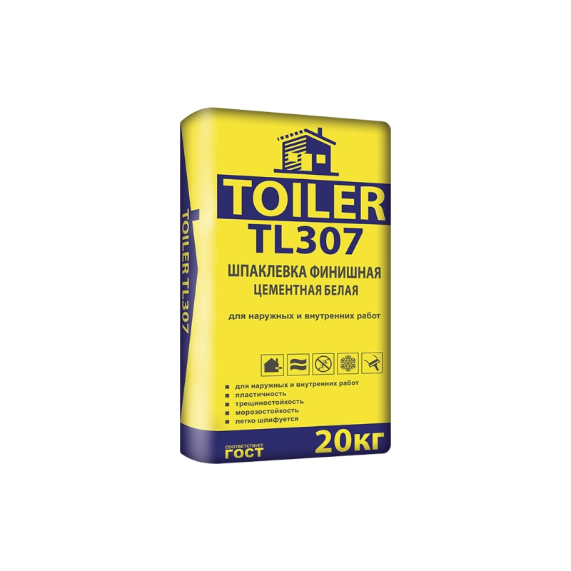 TOILER TL307, Шпаклевка финишная цементная белая, 20кг
