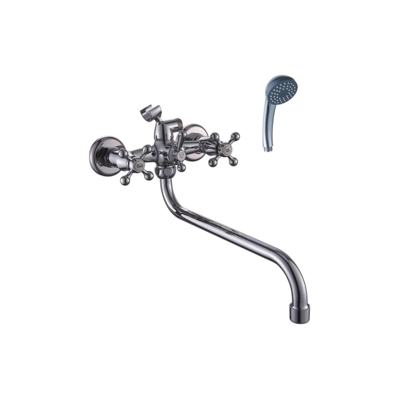 Смеситель Эверест ванна унив. с круг.излив. и пер. для душа В22-351