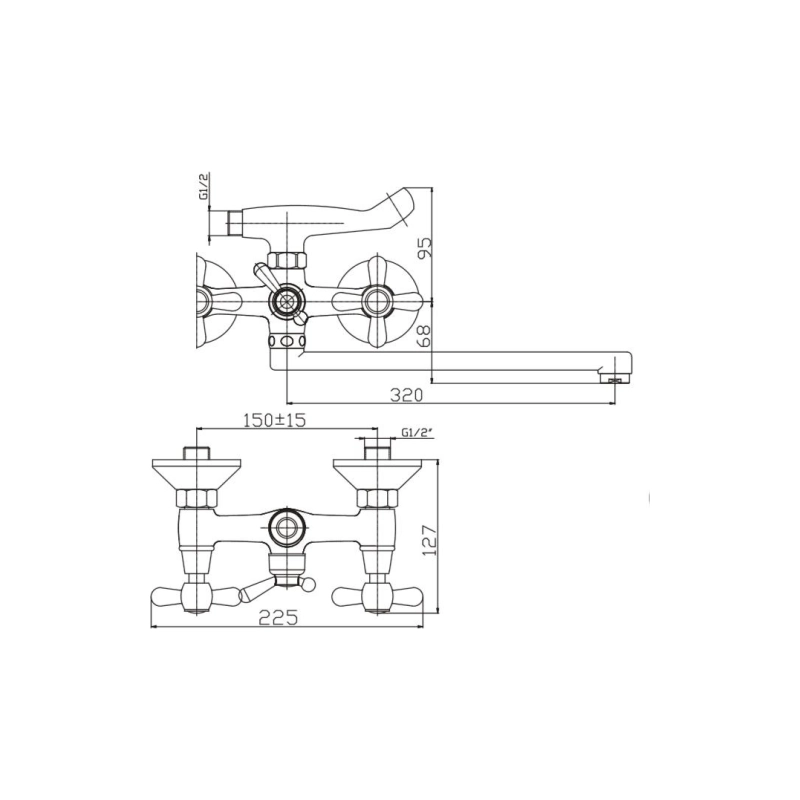 HB2125 Смеситель HAIBA д/ванны длин.излив перекл.в корпусе
