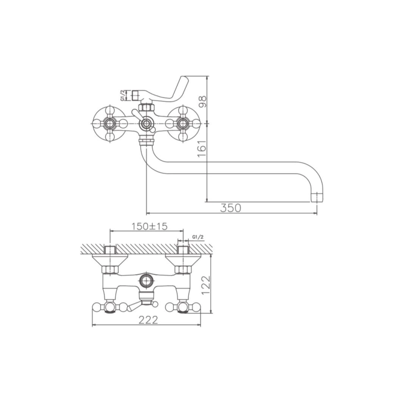 HB2719-1 Смеситель HAIBA д/ванны длин.излив. матовый