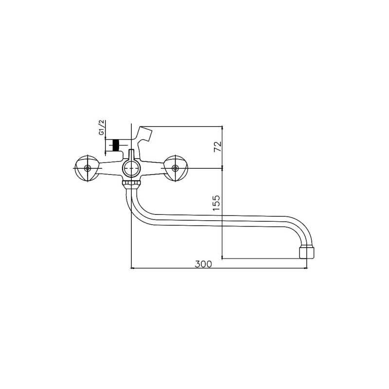 CN2208-2 Смеситель CRON д/ванны дл.излив, перекл. в корп, хром 7130S
