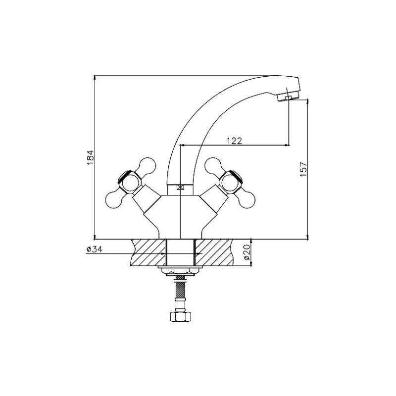 CN1719 Смеситель CRON д/кухни с гайкой, хром