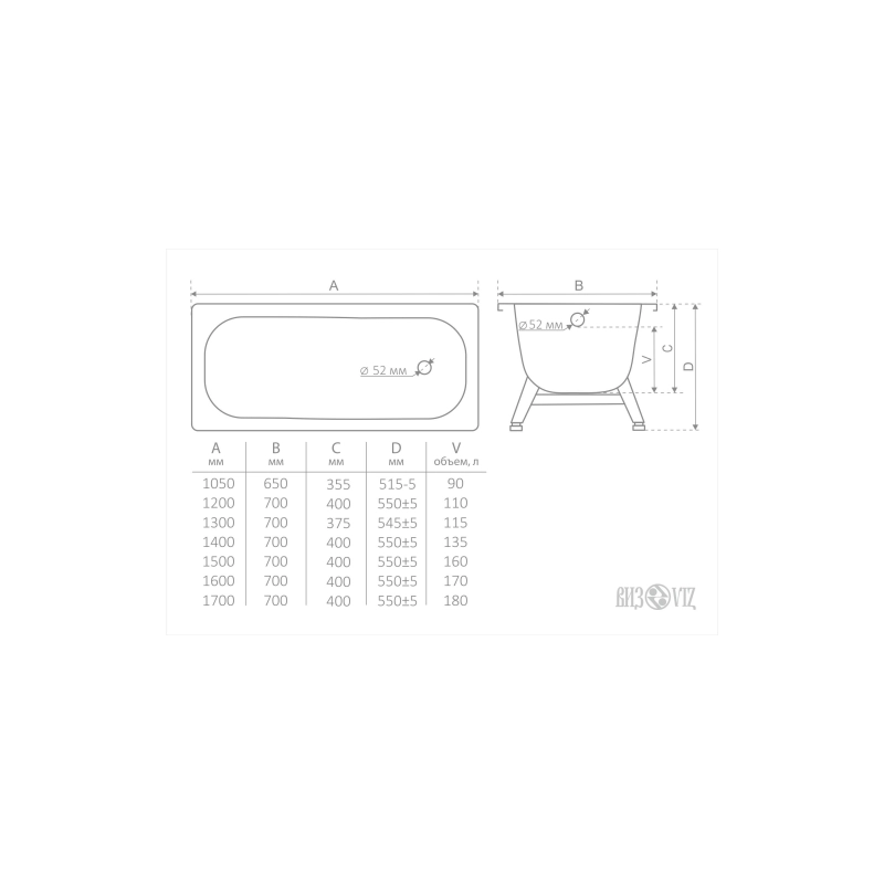 Ванна сталь, ANTIKA 105*65*36 +ножки