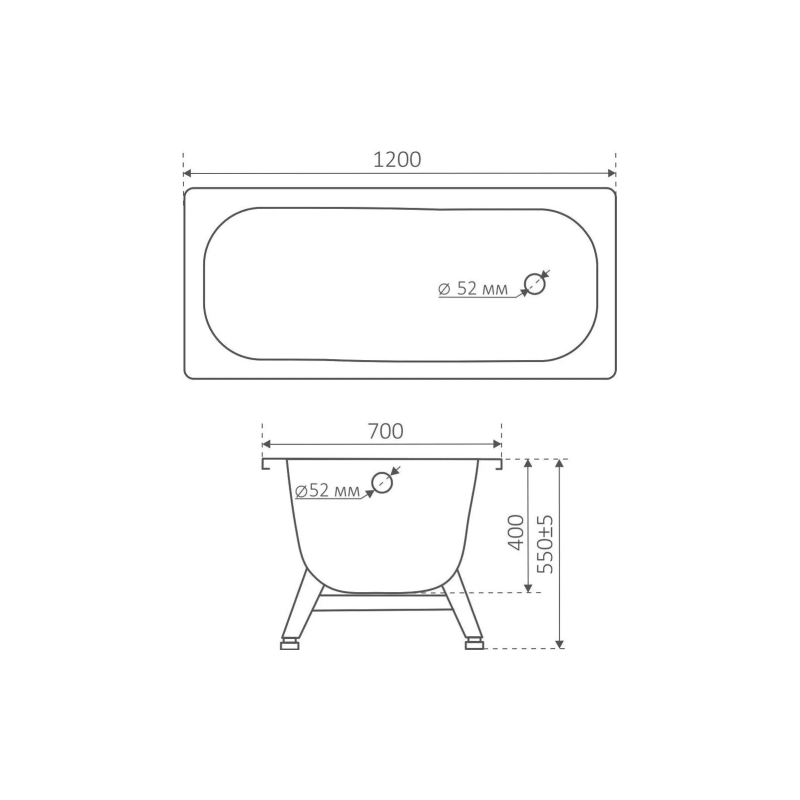 Ванна сталь, ANTIKA 1200*700*400 +ножки Р