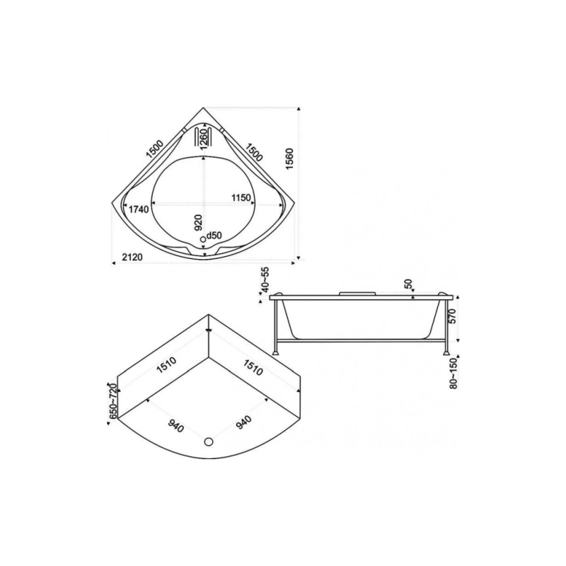 Ванна акрил. ИРИС 150*150 стандарт