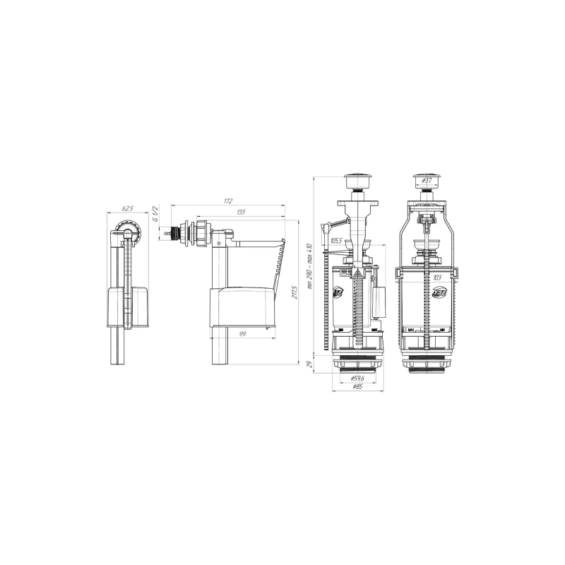 АНИ ПЛАСТ WC3050М Набор с бок.подв.1 1/2 пласт, двойн.кнопка эконом.металл