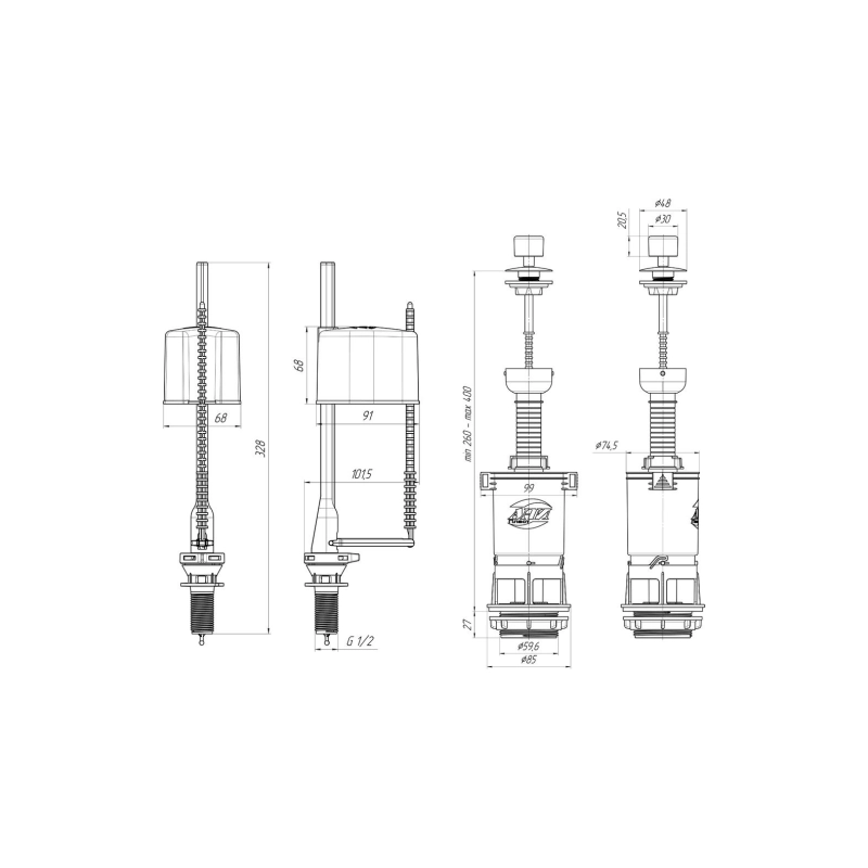АНИ ПЛАСТ WC4550M Набор с нижн.подв.шток пластик металл. эконом
