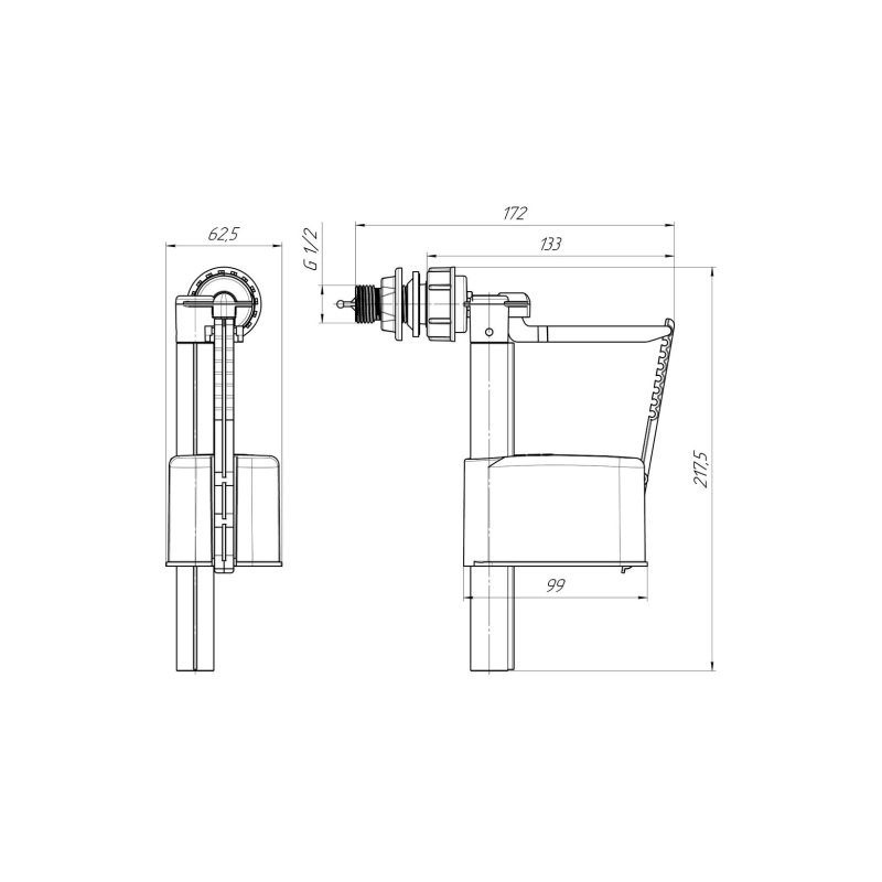 АНИ ПЛАСТ WC5050 Арматура боковая 1/2 пластик эконом