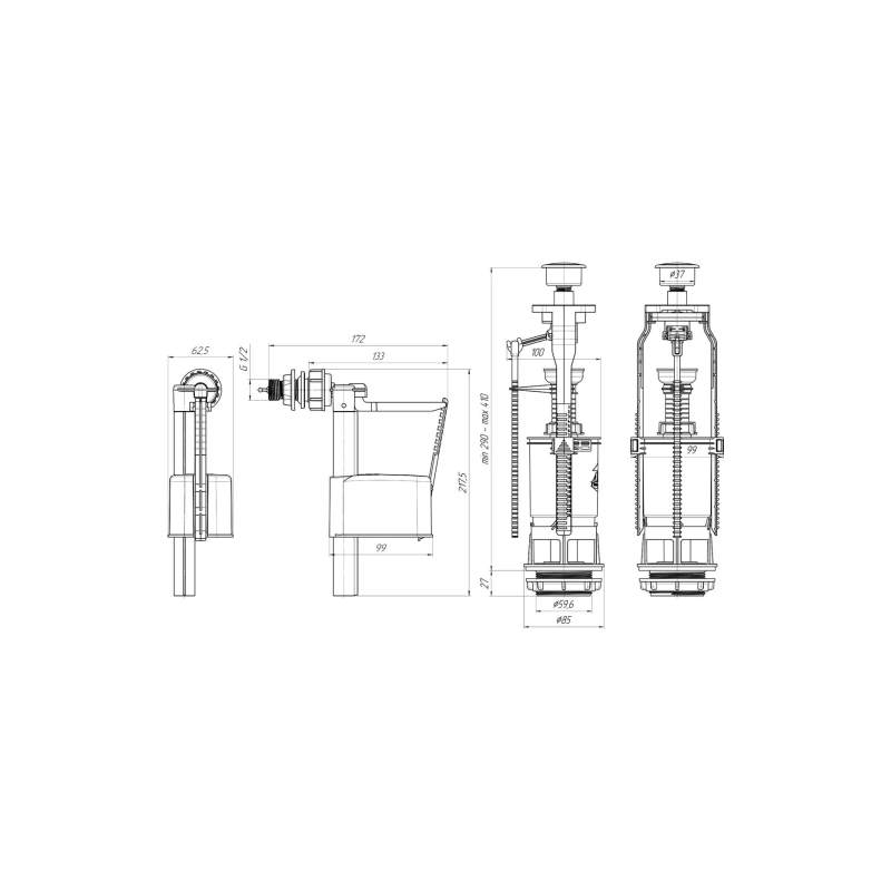 АНИ ПЛАСТ WC6050 Набор с бок.подв. 1/2 пласт, кнопка белая
