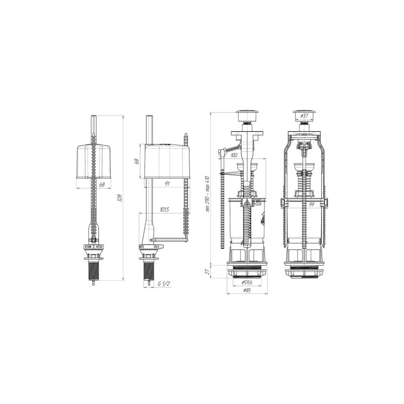 АНИ ПЛАСТ WC6550М Набор с нижн.подв. 1/2 плас, кнопка мет.