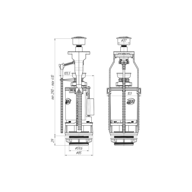 АНИ ПЛАСТ WC7050М Арматура сливная с двойн.метализ.кнопкой