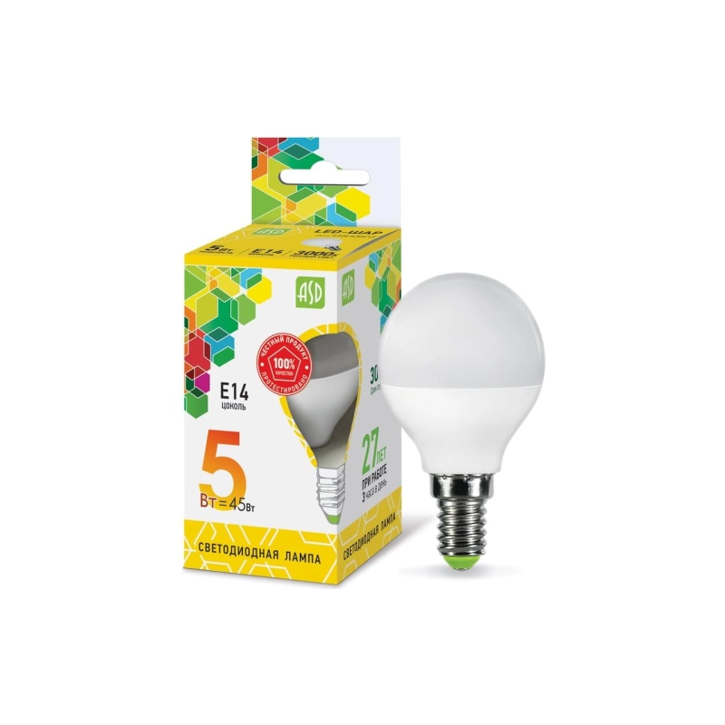 Лампа светодиодн. LED-ШАР, 5 Вт Е14, 3000К