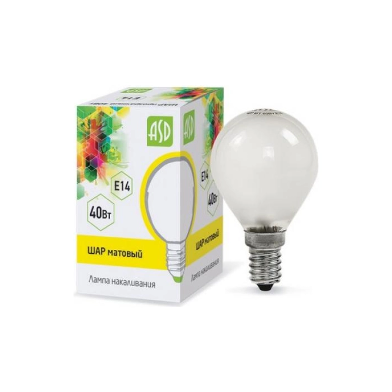 Лампа накаливания ШАР 40 Вт, Е14, МТ ASD