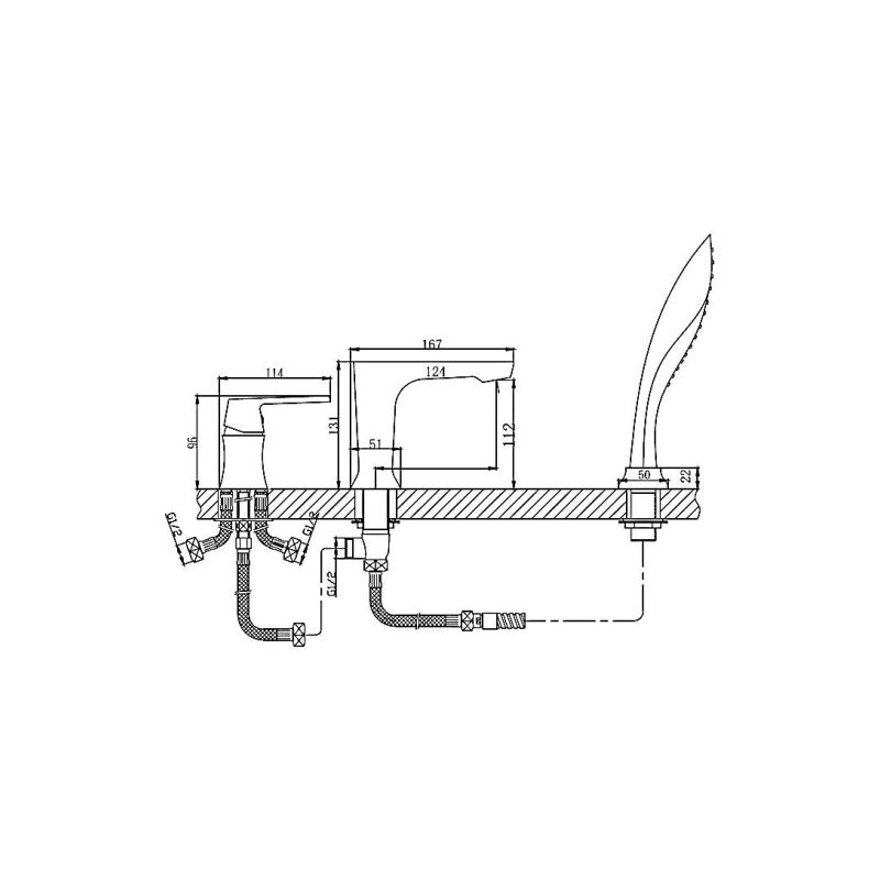 НВ80804 Смеситель HAIBA д/ванны на 3 отверстия белый/хром