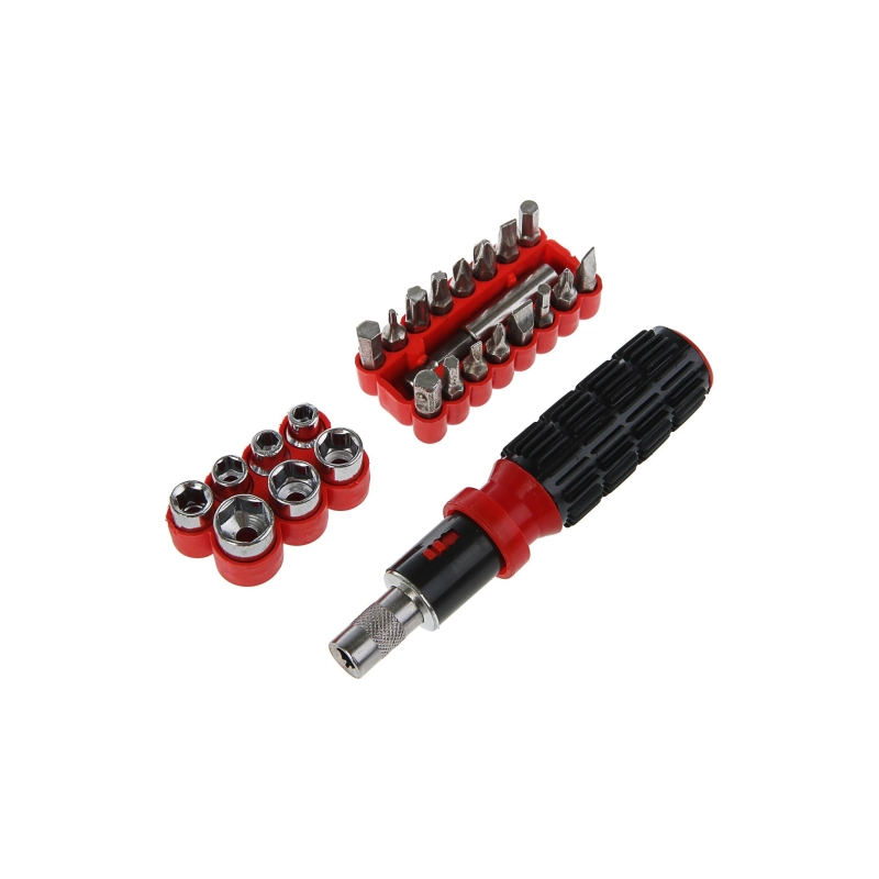 СЛ Отвертка с набором бит и головок ЛОМ, 25 пр. пластик. рукоят. (2276012)