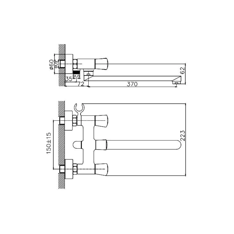 CN20866 Смеситель CRON д/ванны дл.излив, перекл. в корп, хром 4F