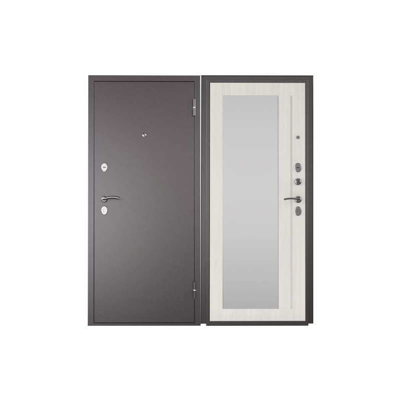 Дверь входная ТИТАН-2050/860L 2Ф ЗЕРКАЛО Арктик графит белоснежн.антик медь
