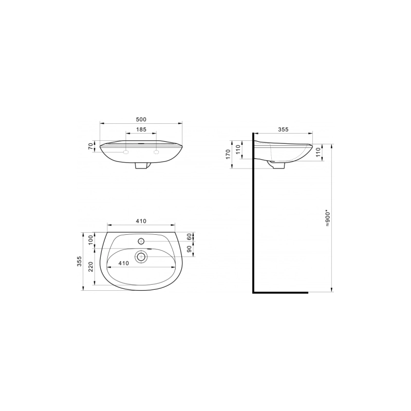 Умывальник+пъедестал Santek БРИЗ 50 с отв.