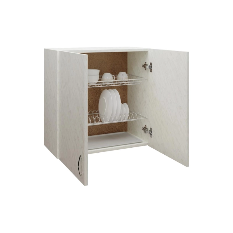 Шкаф навесной кухонный с сушкой 60 белый мрамор