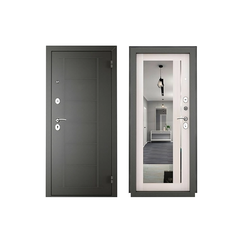 Дверь входная ТИТАН-2050/960L Зеркало Бел.дуб Графит