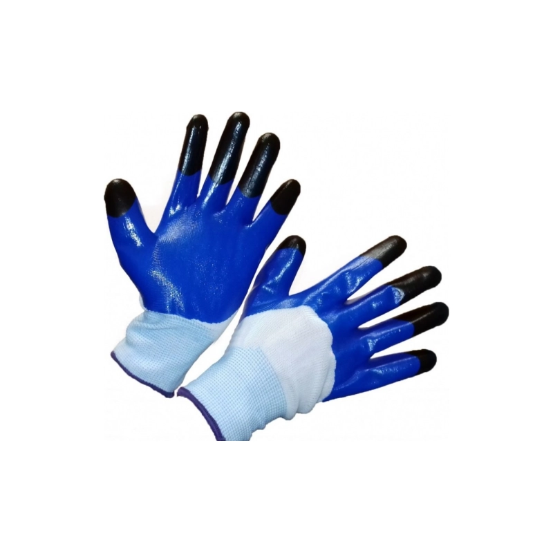 Перчатки нейлон. бел/синий с черными пальцами