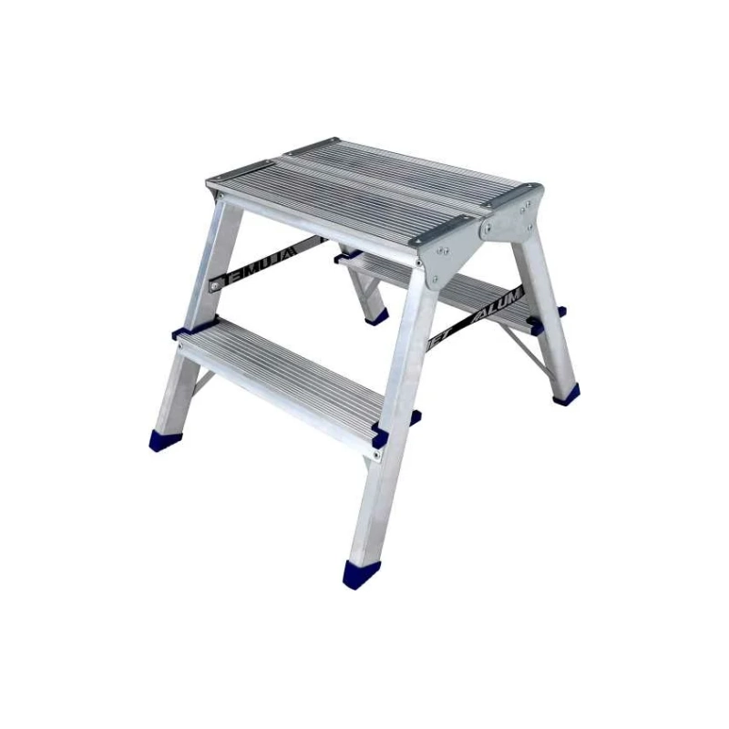 Двухсторонняя стремянка алюминиевая c широкой верхней ступенью 260 мм. 2ст. ADK6202