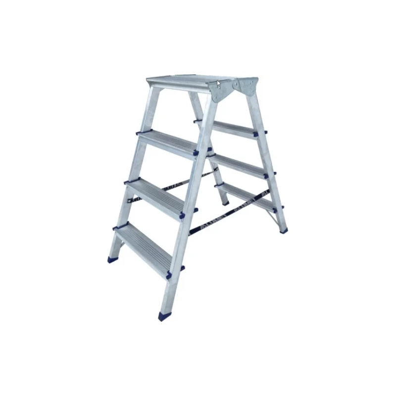 Двухсторонняя стремянка алюминиевая c широкой верхней ступенью 260 мм. 4ст. ADK6204