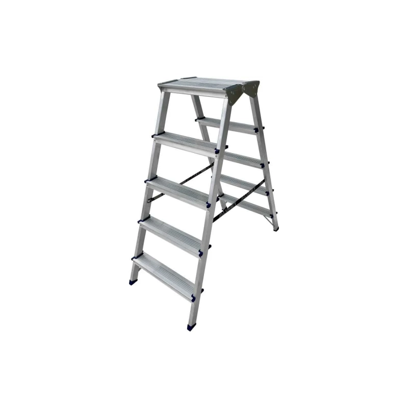 Двухсторонняя стремянка алюминиевая c широкой верхней ступенью 260 мм. 5ст. ADK6205