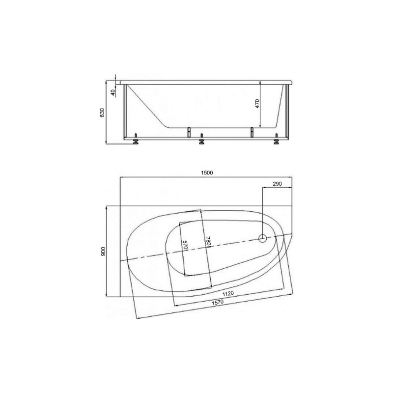 Ванна акрил. KAPRIS 150*90 левая (каркас+панель)