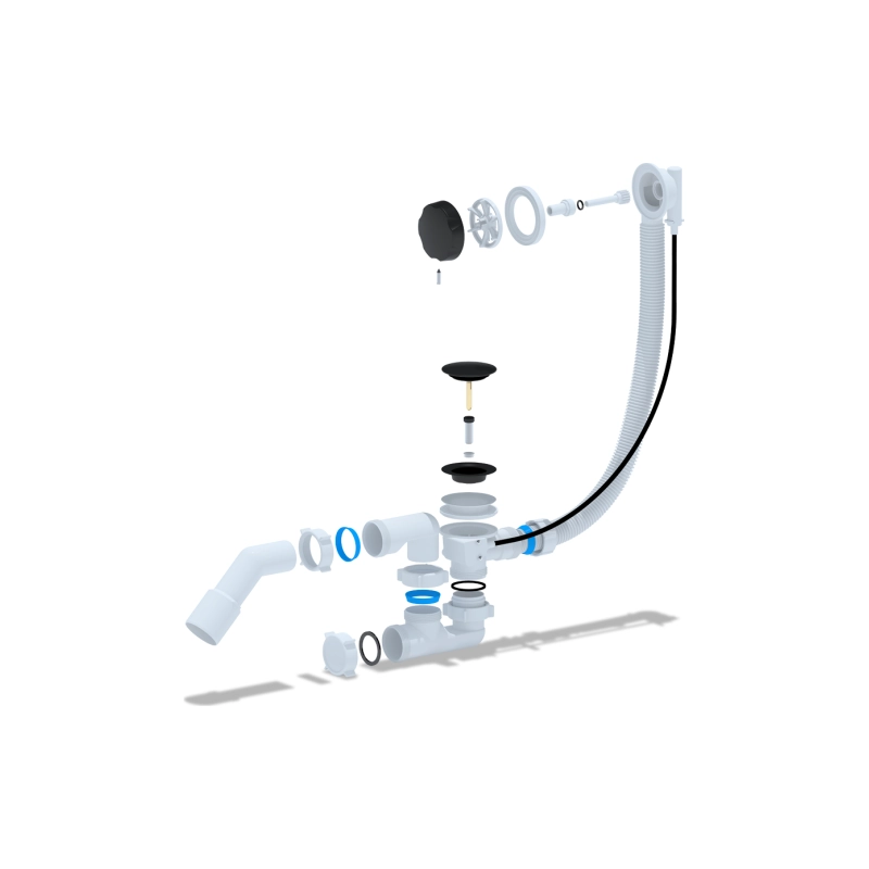 АНИ ПЛАСТ EM321BL Перелив полуавт.с сиф.регулир.трос 580мм, ручка черная
