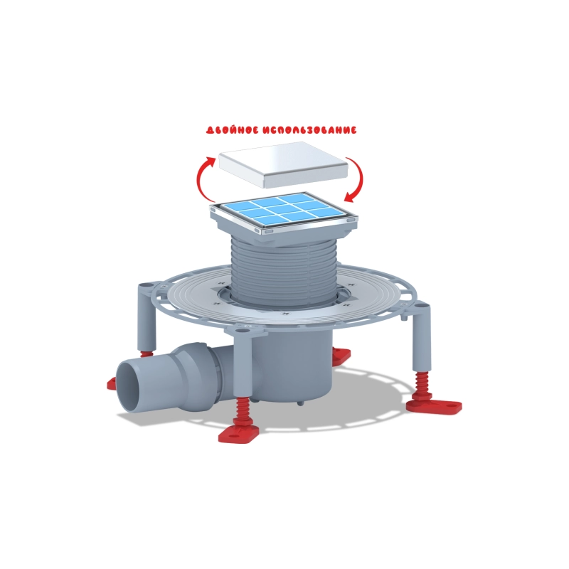АНИ ПЛАСТ TVA5802 Трап гор.вып.50 рег.решёткой из н/стал.под плитку 100*100 мм, h75 мм