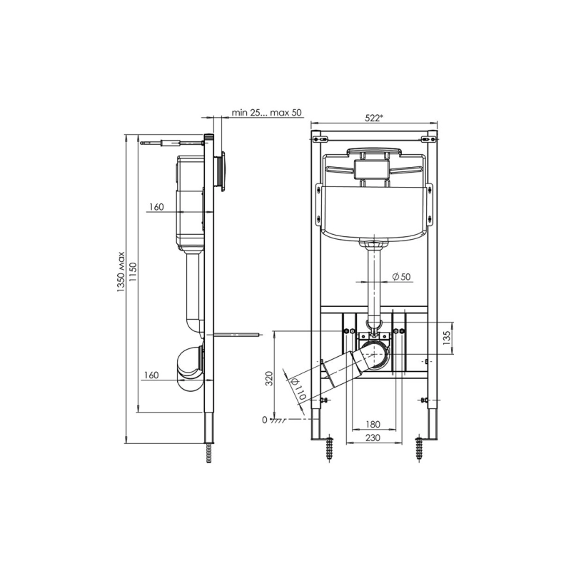 АНИ ПЛАСТ WCP1121 Инсталяция для унитаза с клавишей квадратн. хром глянец