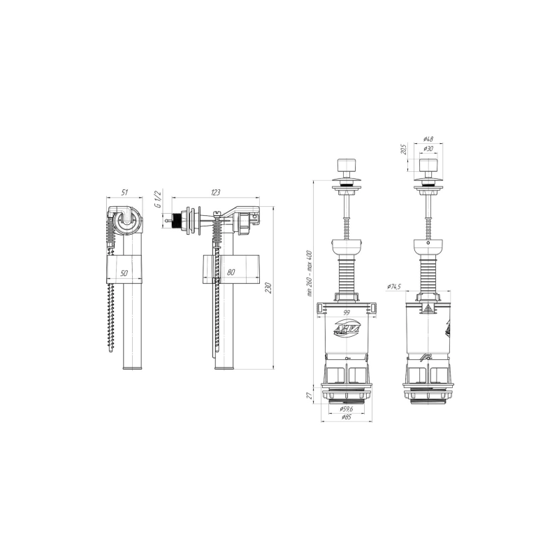 АНИ ПЛАСТ WC5040 Арматура боковая 3/8
