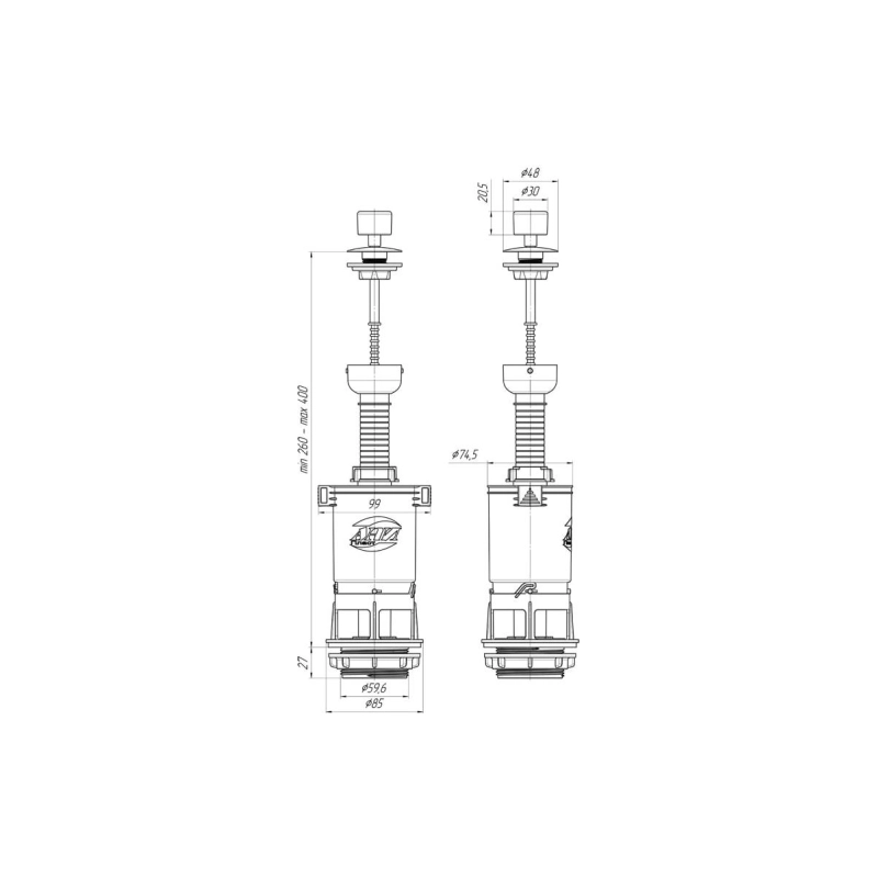 АНИ ПЛАСТ WC7040M Арматура спускная шток ручка металлизированная