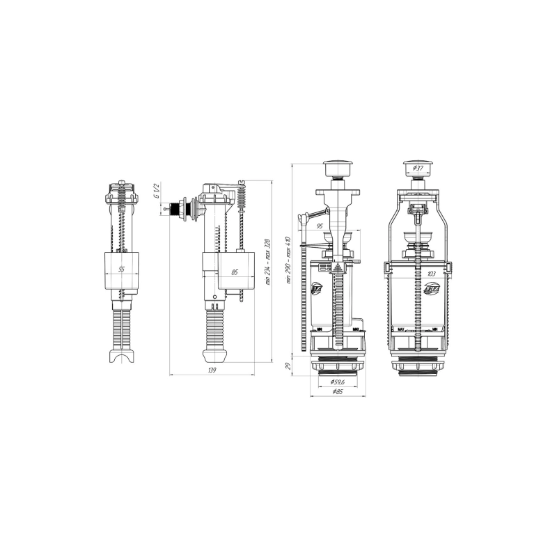 АНИ ПЛАСТ WC8020C Набор с бок.подв 1/2 латунь кнопка хром