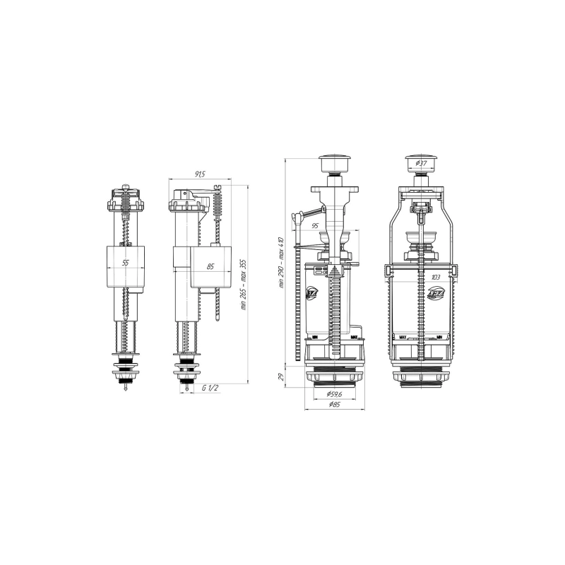 АНИ ПЛАСТ WC8510C Набор с нижней подводкой 1/2 пластик кнопка хром