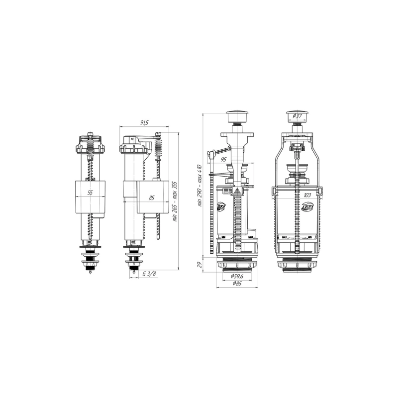 АНИ ПЛАСТ WC8540C Набор с ниж. под. 3/8 латунь кнопка хром