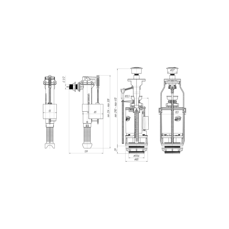 АНИ ПЛАСТ WC9010C Набор с бок. под. 1/2 пластик кнопка хром. двойная
