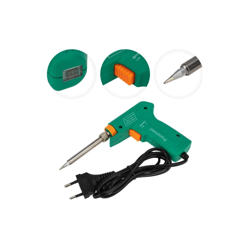 Паяльник-пистолет PROconnect 220В, 30-130Вт с керам. нагревателем, 2-х режим