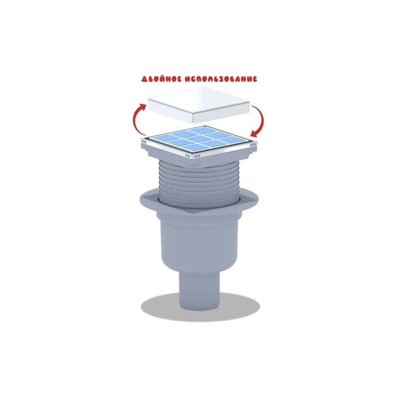 АНИ ПЛАСТ TQ5902 Трап верт.вып. 50 рег с реш.изн/стали 100x100 мм, с сух.затв.п/пл