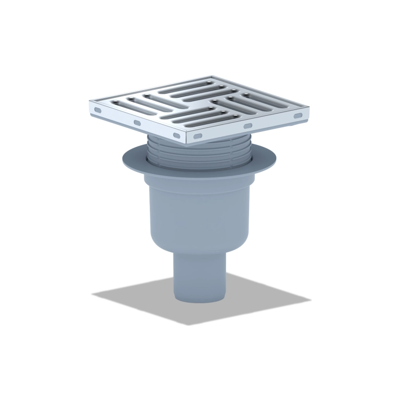 АНИ ПЛАСТ TQ5912 Трап верт.вып. 50 рег с реш.изн/стали 150x150 мм, с сух.затв.п/пл