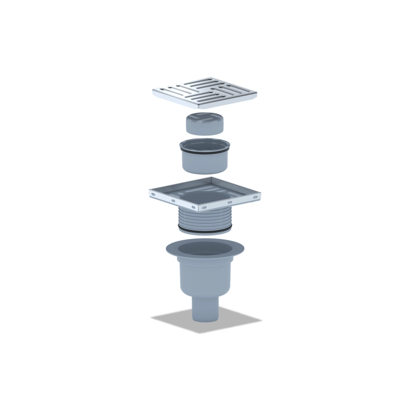 АНИ ПЛАСТ TQ5912 Трап верт.вып. 50 рег с реш.изн/стали 150x150 мм, с сух.затв.п/пл