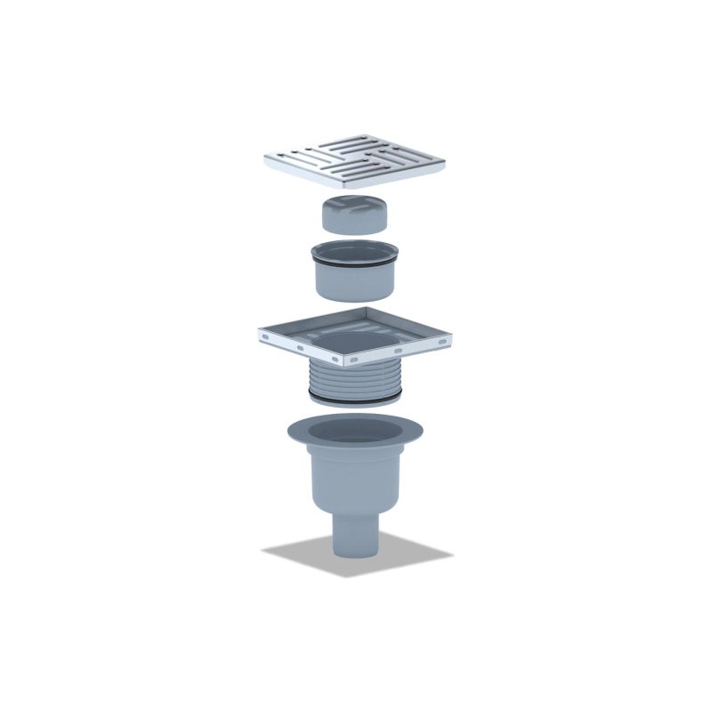 АНИ ПЛАСТ TVQ5712 Трап вер.вып. 50 рег.с реш.н/ст 150x150 мм, с сухим. затв., h 75 мм