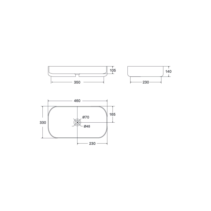 Умыальник накладной Point Вега 46 прямоугольный