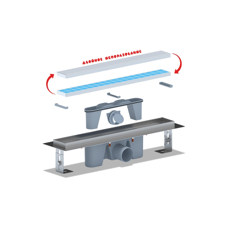 АНИ ПЛАСТ TLZ2045 Трап из н/стали c комб.затв. 450 мм вып. 50 мм, под плитку