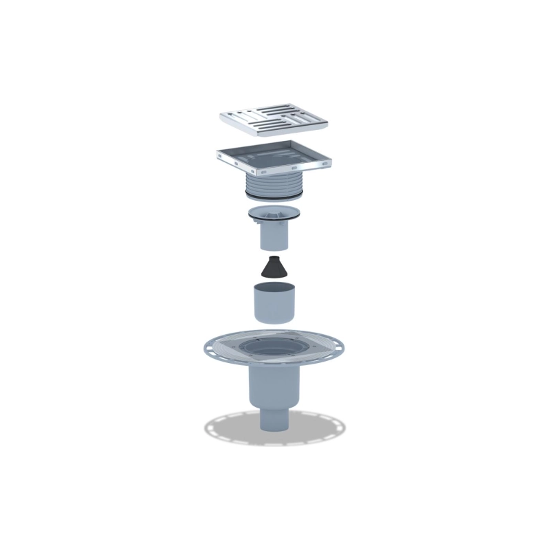 АНИ ПЛАСТ TVZ5712 Трап вер.вып. 50 рег.комб.затв.реш. н/стал. 150*150 мм, h 75 мм