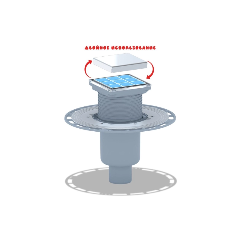 АНИ ПЛАСТ TVZ5902 Трап вер.вып. 50 рег.комб.затв.реш н/стал. под плитку 100*100 мм, h 75 мм