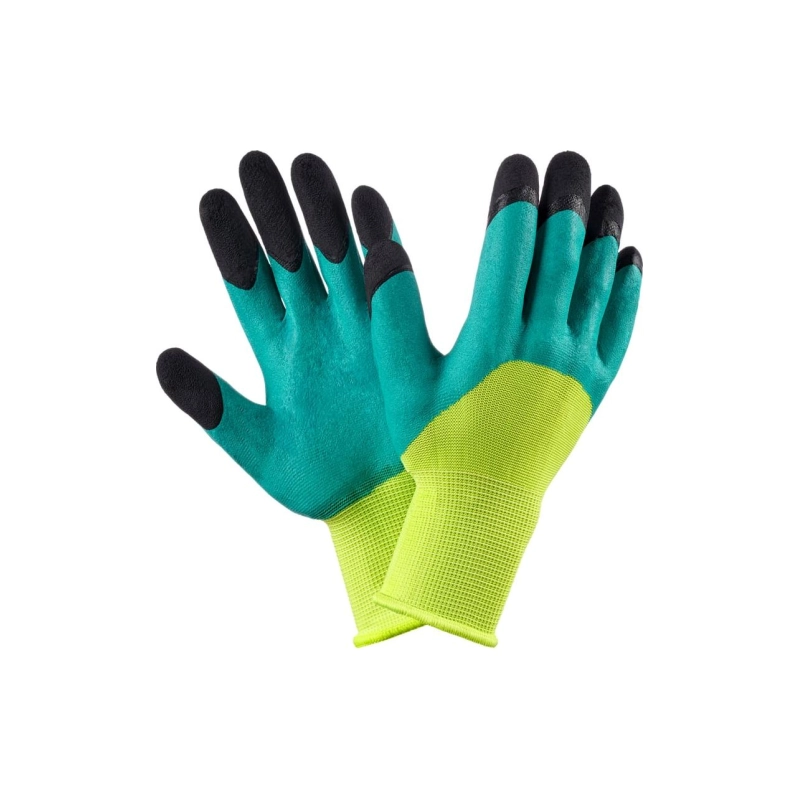 Перчатки нейлоновые салатные с черн.пальцами