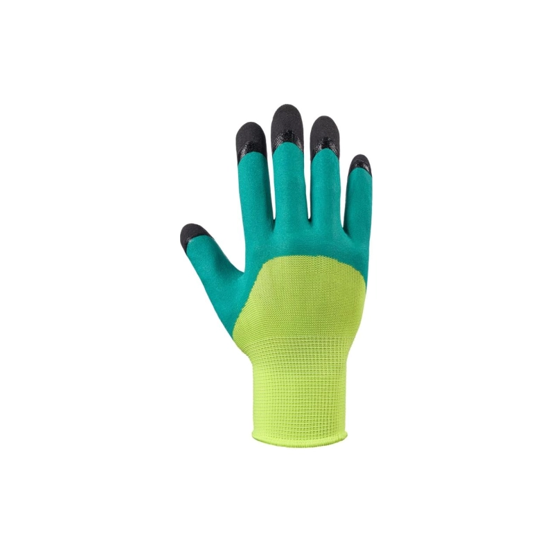 Перчатки нейлоновые салатные с черн.пальцами